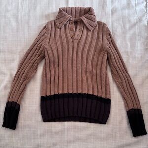 Vintage Y2K Dolce & Gabbana D&G Italy Ribbed Wool Knit Polo Sweater Mens 46